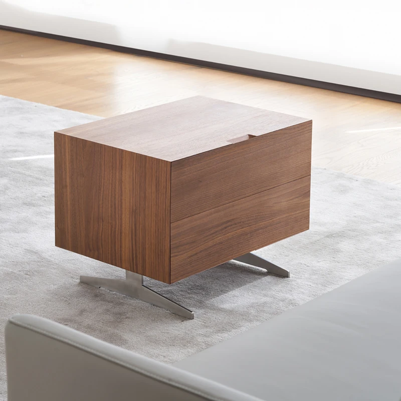 

Italian light luxury minimalist style solid wood pattern bedside table modern Nordic locker bedroom wooden bedside table storage