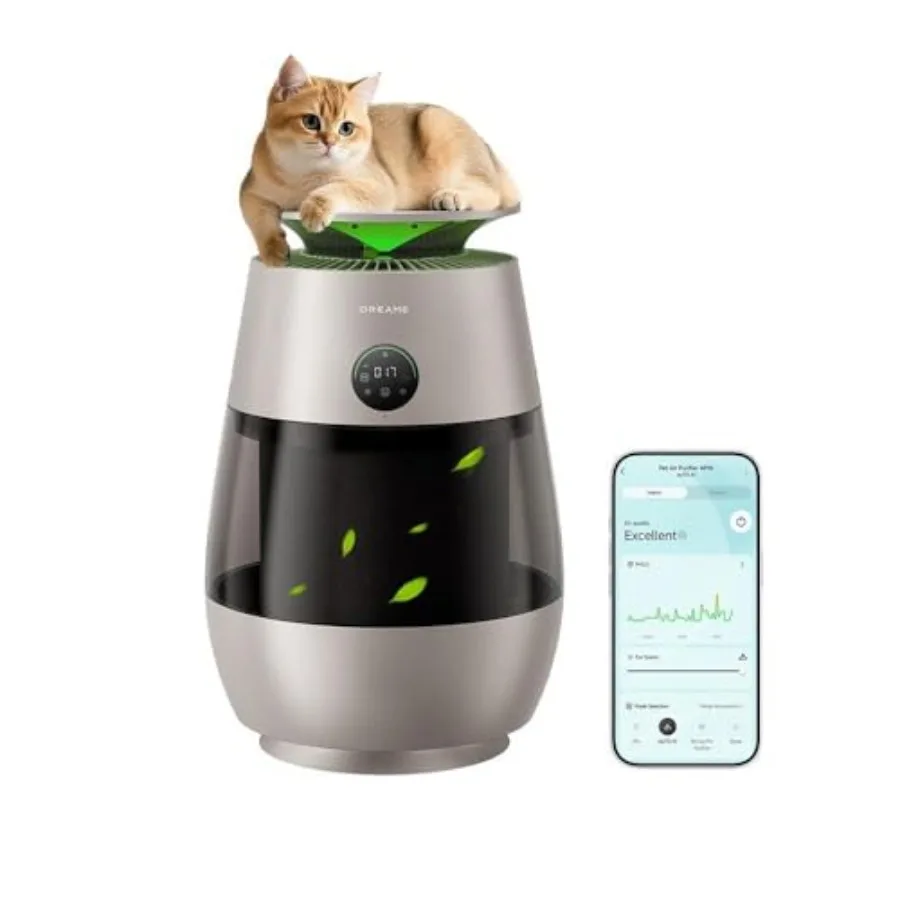 

Pet Air Purifier AP10 for home large room up to 1346 ft, gold-colored, pet-friendly design with HEPA filter, captures floating