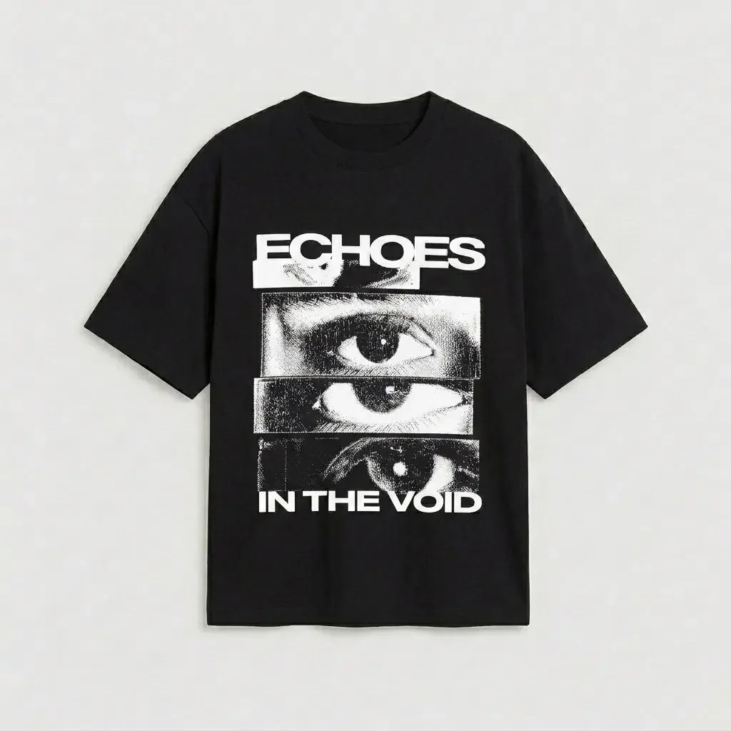 Men's Oversized Thick Classic Short-Sleeve 100% Cotton Vintage Streetwear Graphic Tee, Retro Glitch Eye Print Basic Casual Menswear Top Made in USA, Minimalist