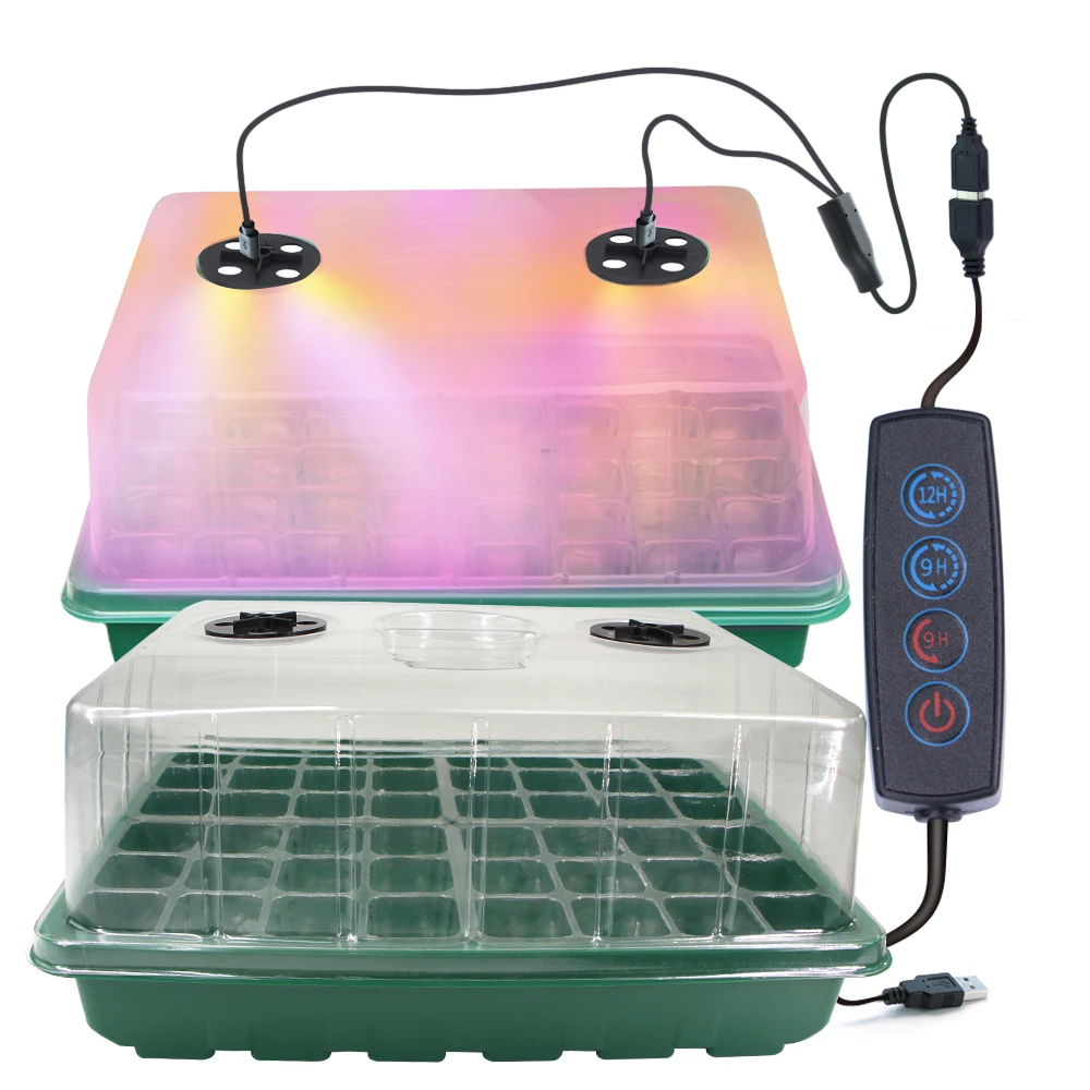 

LED Grow Light Seedlings Tray with Timer Controller PET Nursery Pot for Greenhouse Vegetables Seeds Germinatio Garden Grow Tool