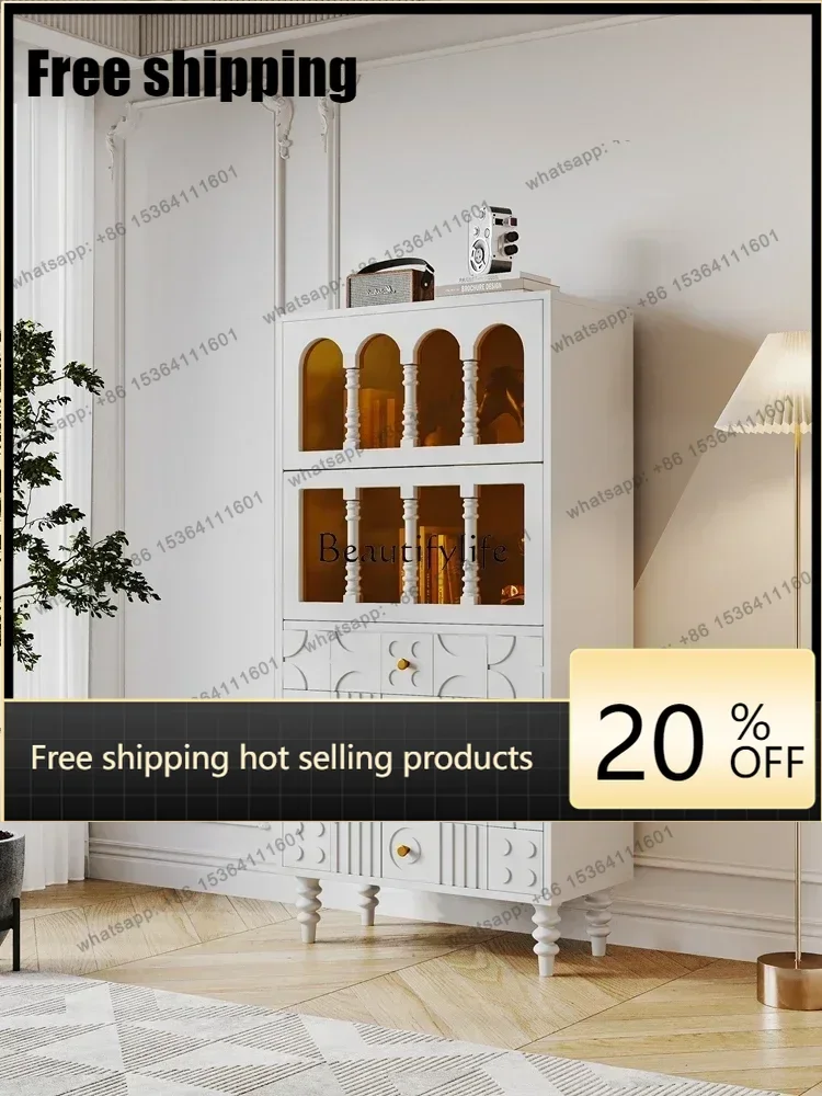 Best Seller Medieval Retro Solid Wood Bookcase American Storage French Log Wine Cabinet