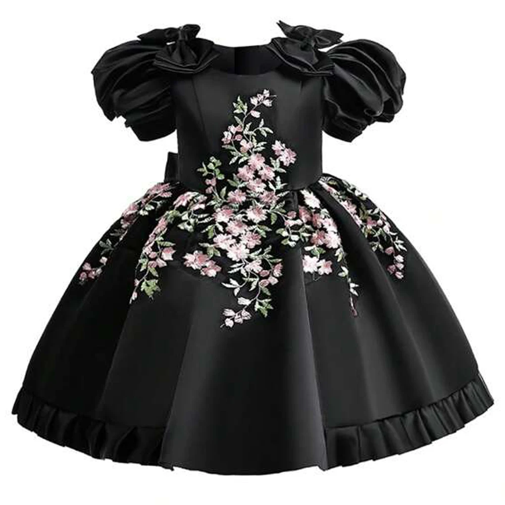 Teen Flower Embroidered Girls Dress Short Sleeve Bridemaid Birthday Princess Kids Party Dresses for Girl Wedding Evening Costume