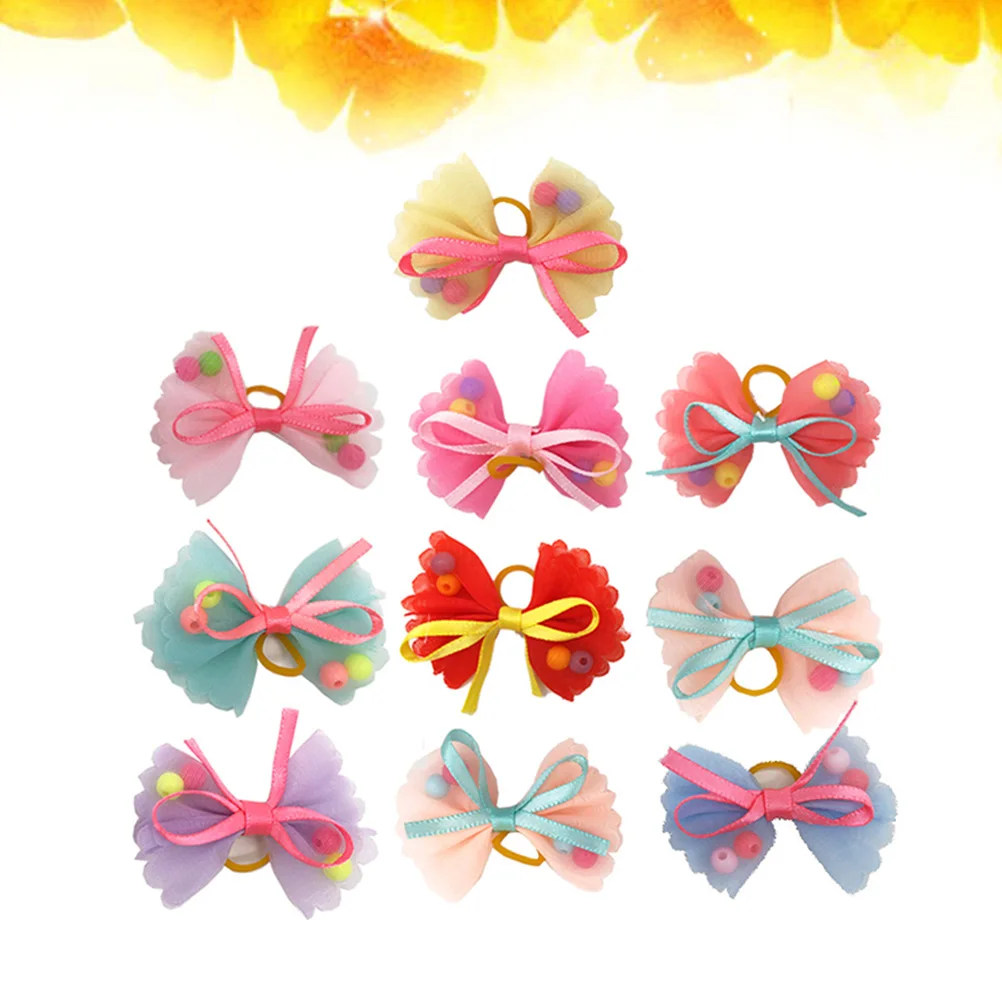 

10Pcs Pet Hair Bands Trendy Bowknot Beaded Design Comfortable Durable for Dogs Cats Fashionable Pet Hair Ties Accessories