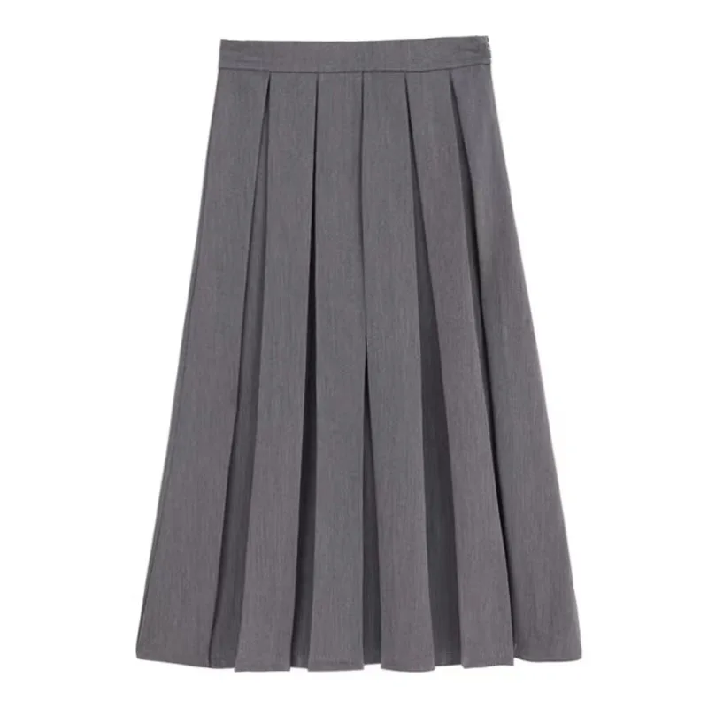 

2025Summer new high waist a-line skirt women pleated long skirt style high fashion simple feel solid color women long skirt