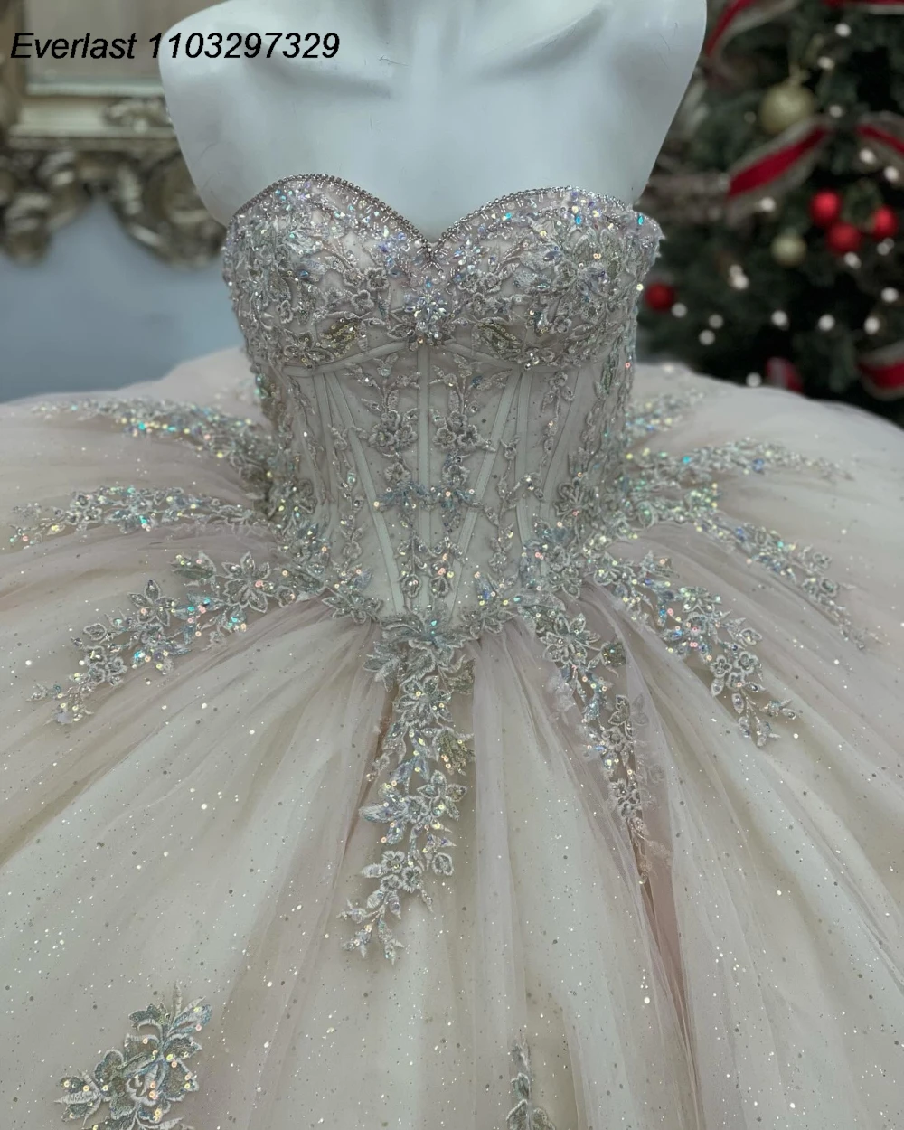 EVLAST 맞춤형 핑크 Quinceanera 원피스 볼 가운, 레이스 꽃 아플리케 비즈 크리스탈 코르셋, 스위트 16 Vestido De 15 Anos QD1002