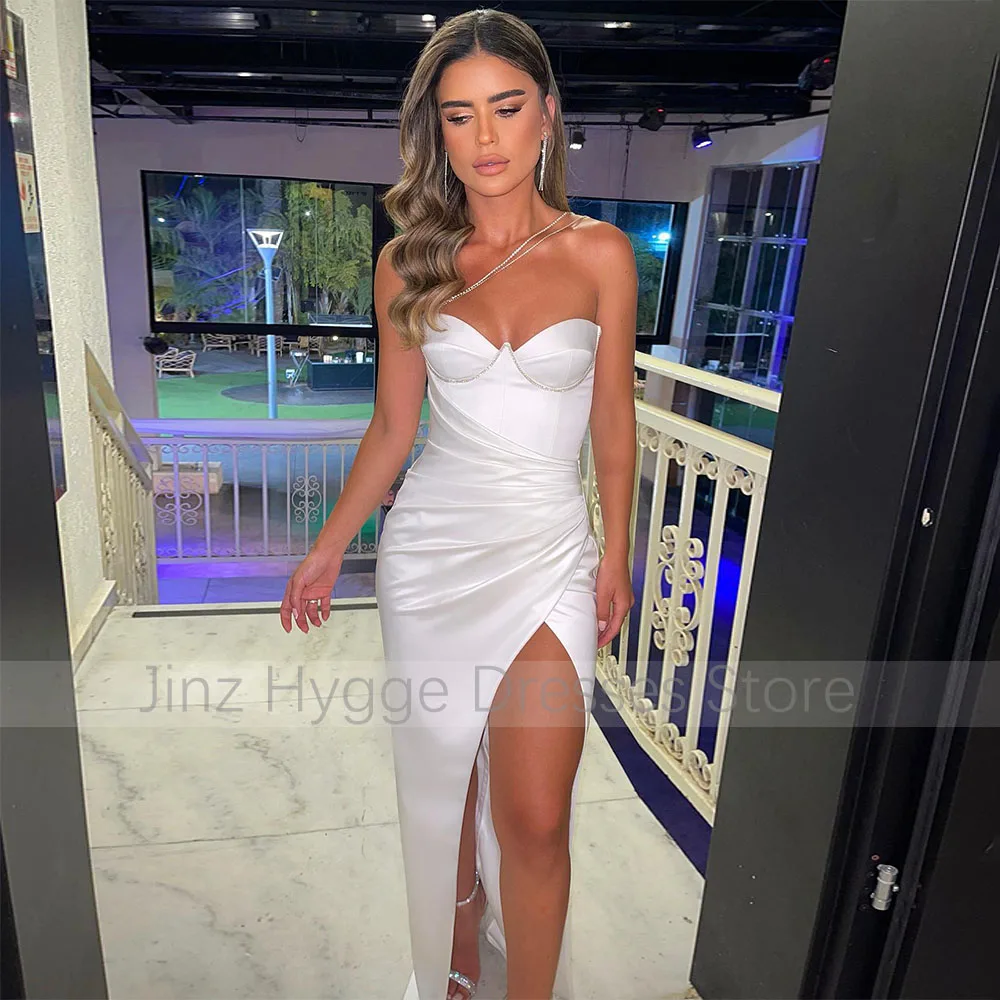 Robe de Mariée Sexy en Satin Blanc et Clip, Tenue de Patients à Fente Haute sur la Cuisse, pour Femme