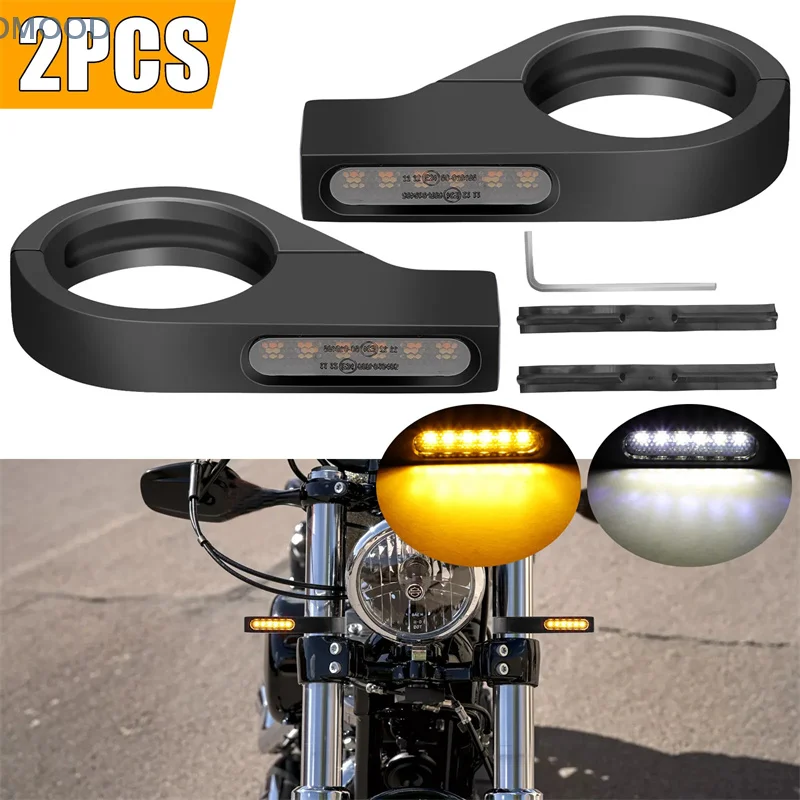 

Motorcycle Fork Front LED Turn Signal Light 39-41mm Amber Blinker Indicator Lamp For Honda Bobber Chopper