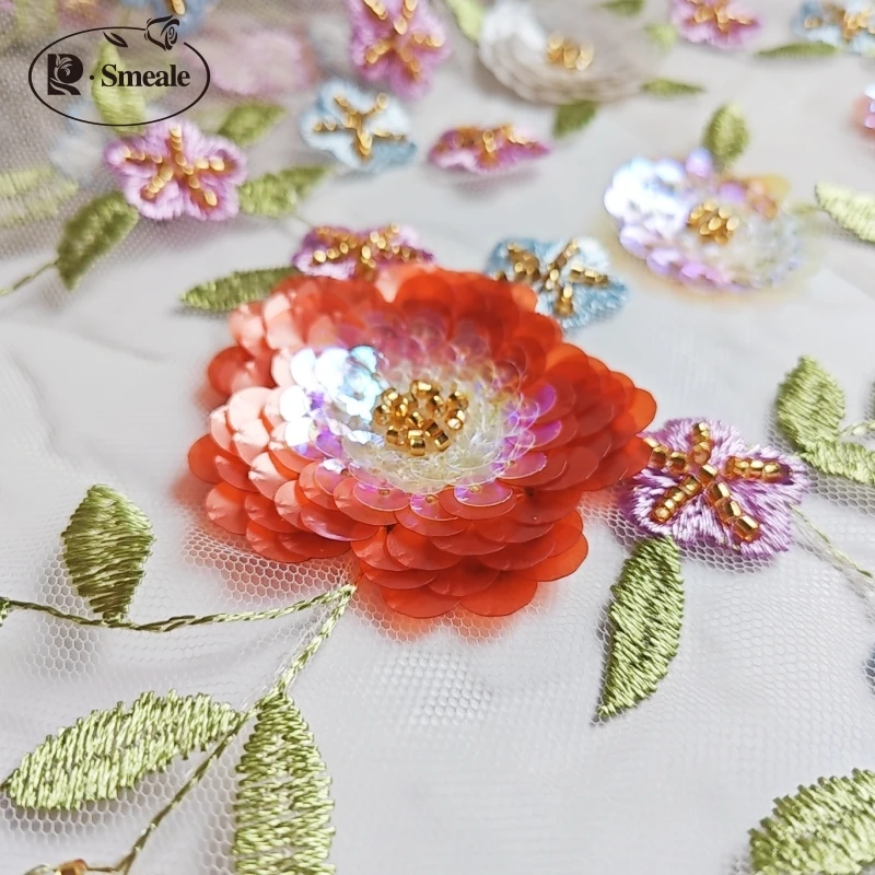 Bunte 3D Nähröhre Perle Pailletten Stickerei Spitze Stoff Kleid, DIY Material, hand gefertigt dekorativ, RS4261 – Detail 3