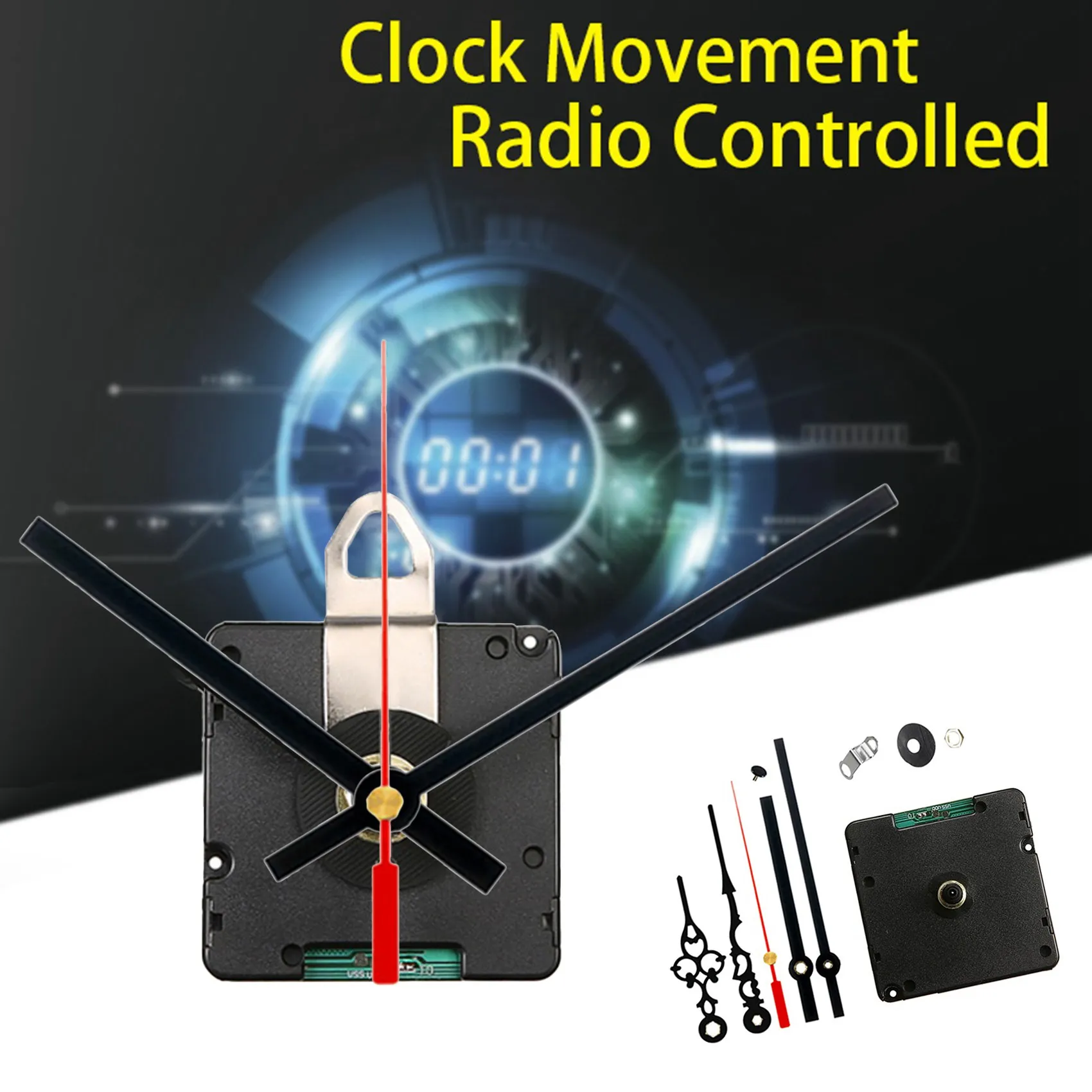 Silent Radio Controlled DIY Clock Movement Mechanism DCF Signal Mode Clock with 2 Sets Hands Repair Parts Replacement