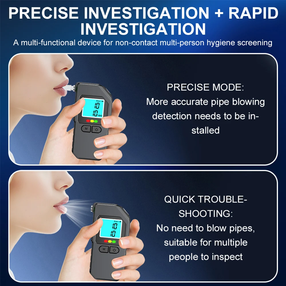 Newest Alcohol Tester Upgraded Portable High-Accuracy LCD Display Breathalyzer with 5 Mouth Pieces for Drunk Driving Test Use