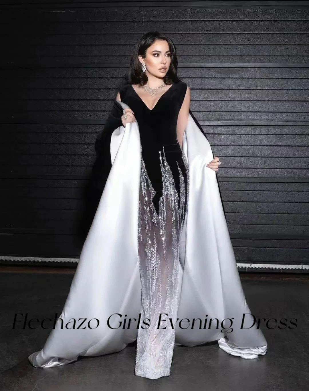 Flechazo Evening Dresses Two Piece V Neck Beaded Illusion Celebrity Formal Occassion Dress For Women 2024 vestidos de noche