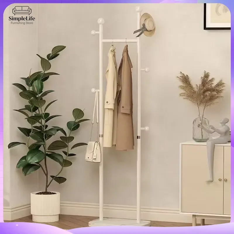 Carbon Steel Coat Rack Floor Standing Metal Clothes Hanger Simple Modern Entryway Hall Tree Organizer with Hooks for Bedroom