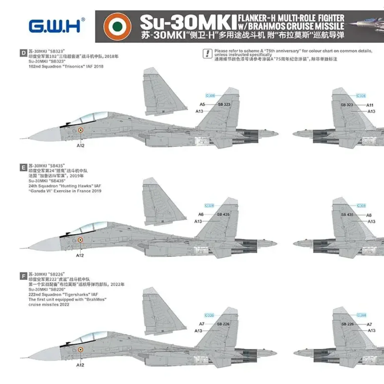 Su-30MKI Flanker-H Fighter Jet 1:48 Great Wall L4826 Complete Brahmos Cruise Missile Set Detailed Plastic Scale Model Kit