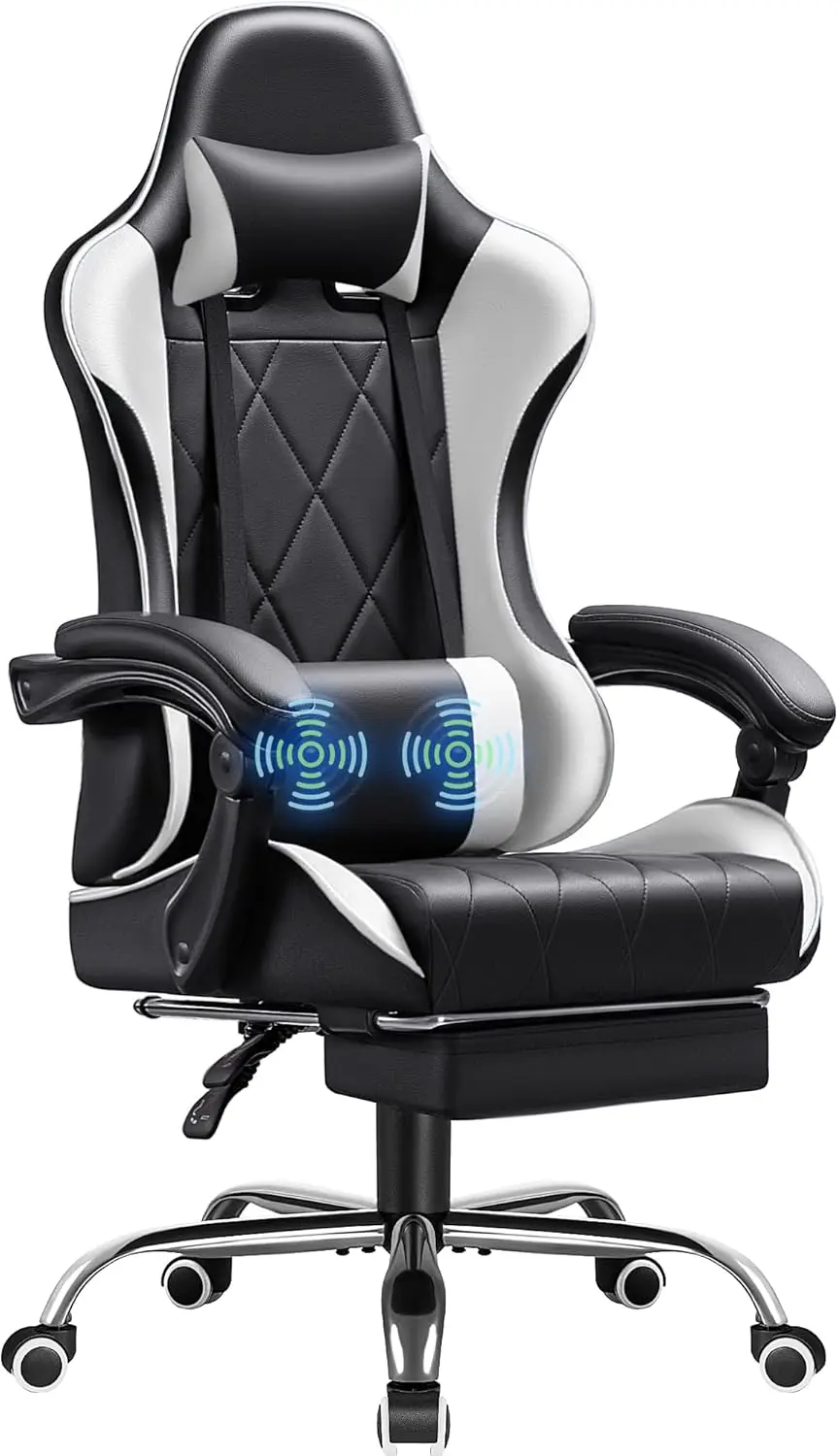 

Gaming Chair, Computer Chair With Footrest And Massage Lumbar Support, Swivel Seat Height Adjustable Video Game Chair With
