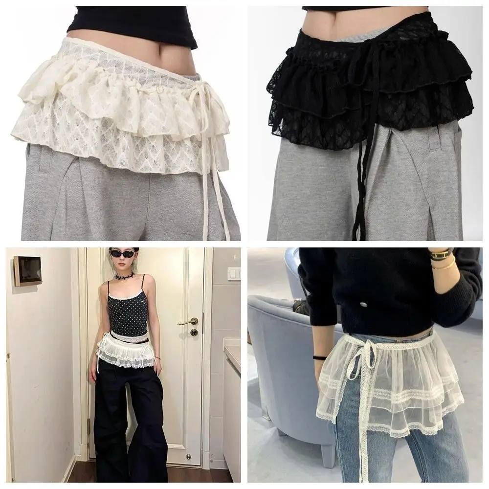 แฟชั่น Balletcore ลูกไม้กระโปรงมินิ Y2k เกาหลีสไตล์ Ruffle กระโปรงเอวสูงดอกไม้ก้นผ้าม่านสาว