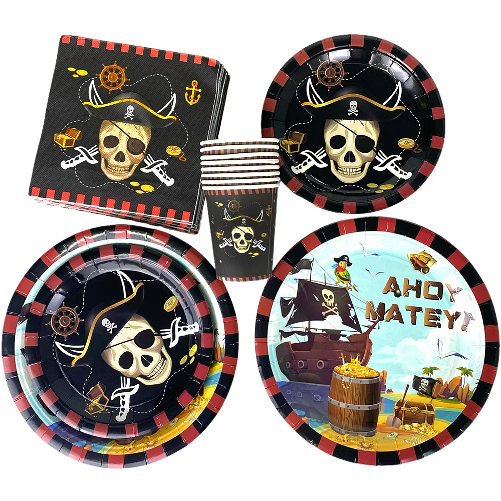 Tema pirata stoviglie usa e getta piatto tazza tovagliolo tovaglia Banner ragazzi pirata caccia al tesoro forniture per decorazioni per feste di