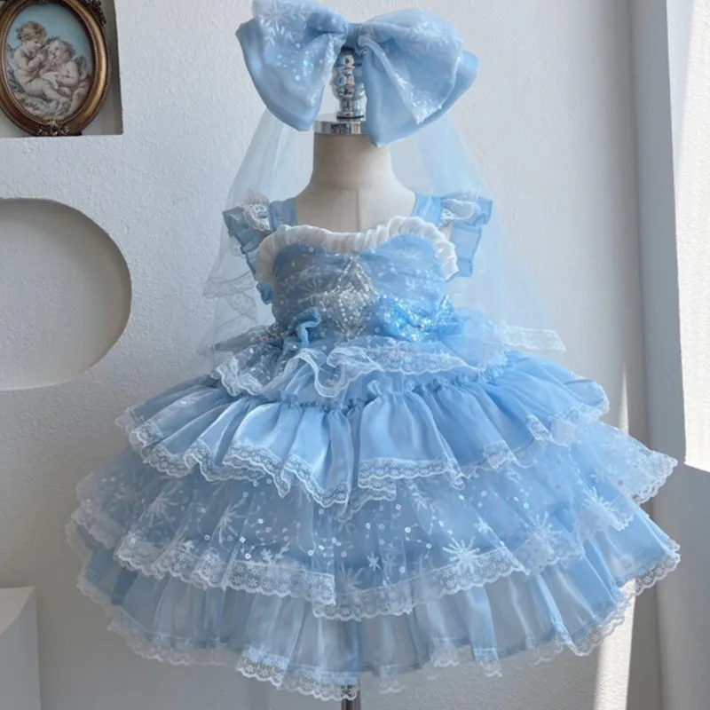 lace Princess dress girls children's fluffy dress birthday Multi layer camisole vest gauze dress