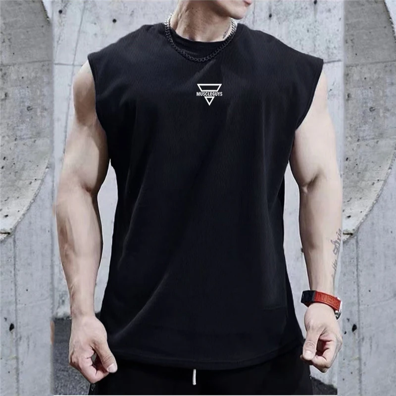 Summer Muscular Man Sleeveless T-Shirt Gym Fitness Workout Tank Tops Bodybuilding Breathable Loose Basketball Sports Men’s Top