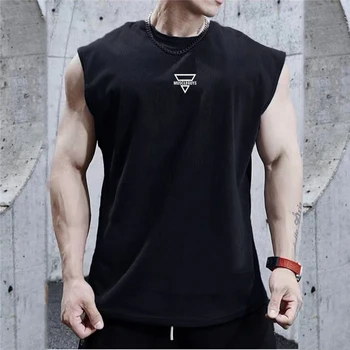 여름 근육맨 민소매 티셔츠 체육관 피트니스 운동 탱크 탑 보디 빌딩 통기성 느슨한 농구 스포츠 남성용 탑 