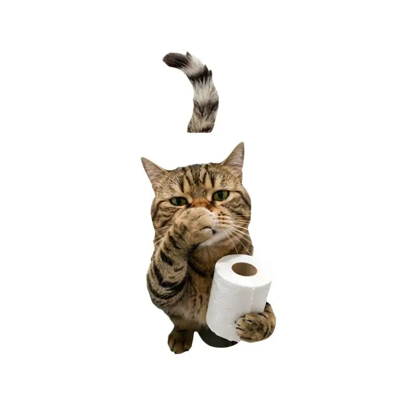 Funny Cat Hold Paper Covering Nose Toilet Sticker Bathroom Toilet Cover Sticker Home Bathroom Decoration