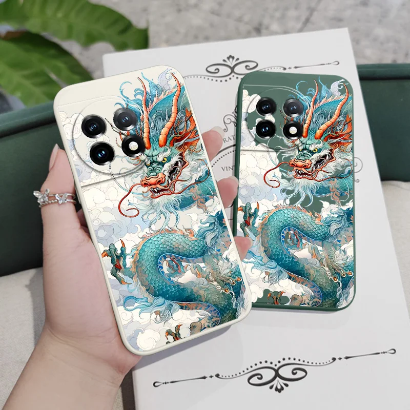 Blue Dragon Phone Case For Oneplus 12 12R 11 11R 10 10R 10T 9R 9RT 9 8T 8 7 7T Pro 5G Liquid Silicone Cover