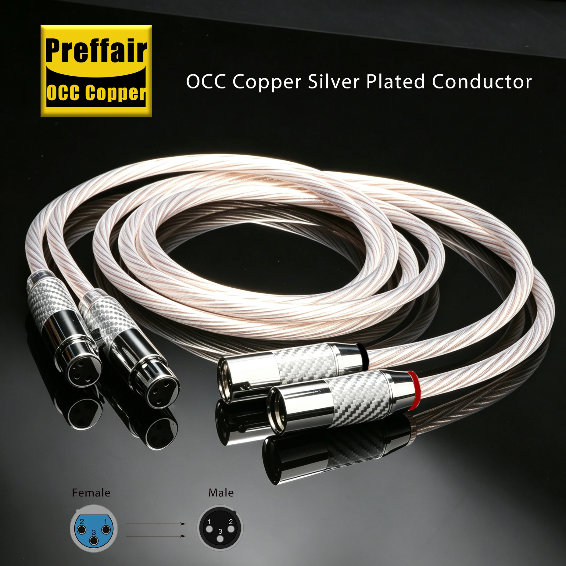 Paar XLR-Balancierte Kabel HiFi OCC Kupfer-Silber XLR-Audiokabel mit Carbonfaser-Stecker für DAC DVD-Verstärker