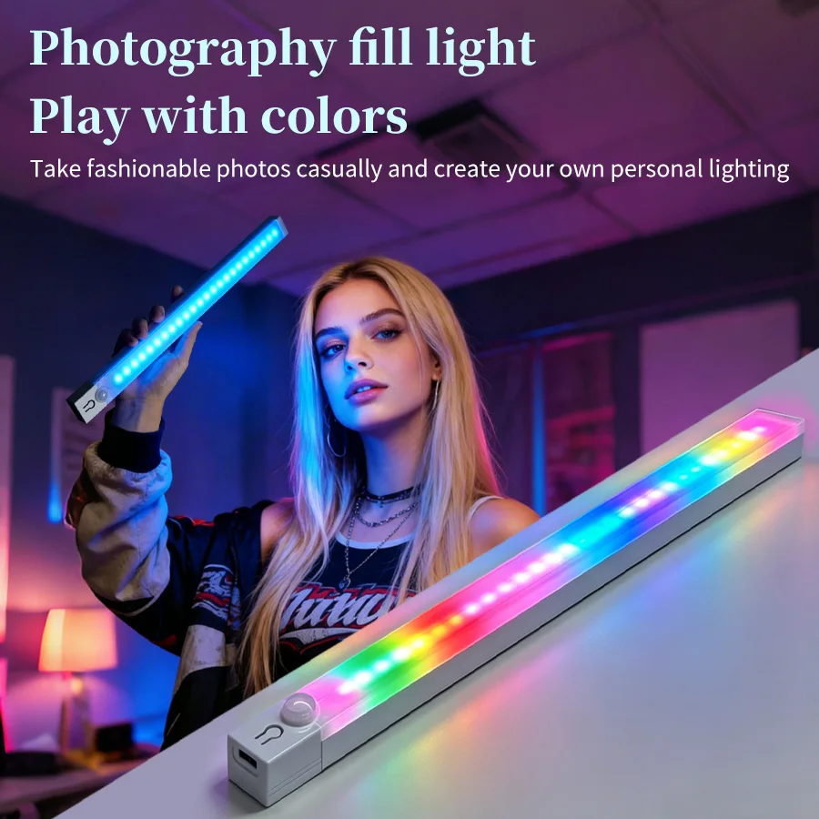RGB Motion Sensor Light Bar Rechargeable Magnetic Wall Lamp Mood Ambient Night Light for Bedroom Cabinet Gaming Room Decoration