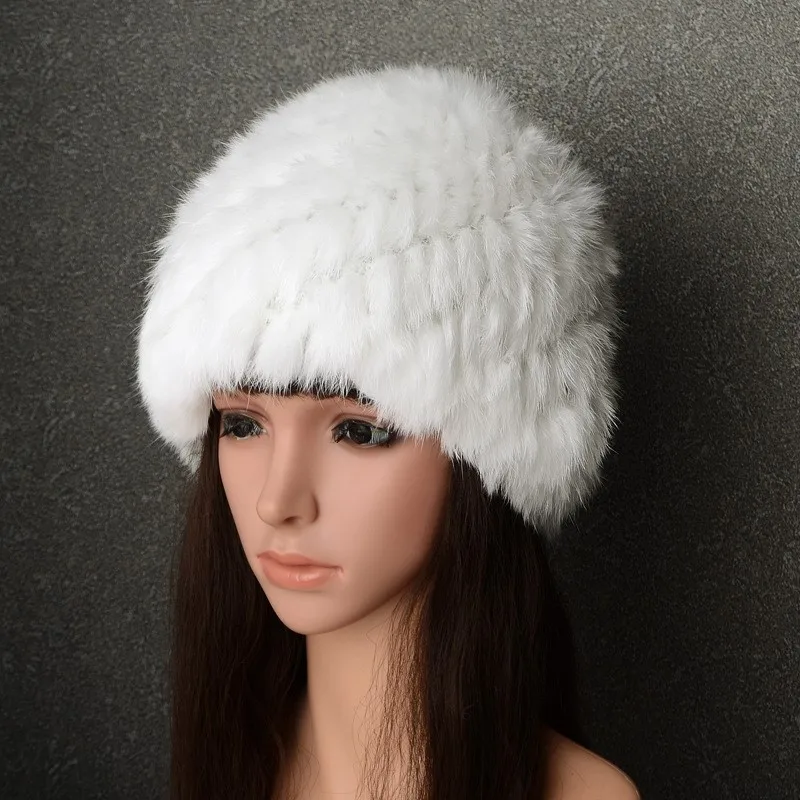New style woolen knitted hat for women made of real fur and leather with a handcrafted dome