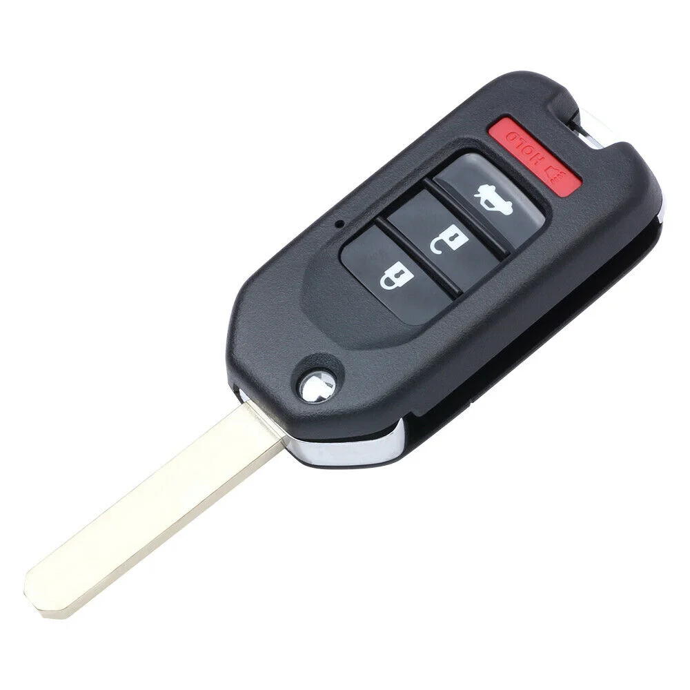 KEYECU Replacement Upgraded Uncut Flip Remote Key Shell Case 4Button Trunk for Honda Accord Accord Civic 2013-2020
