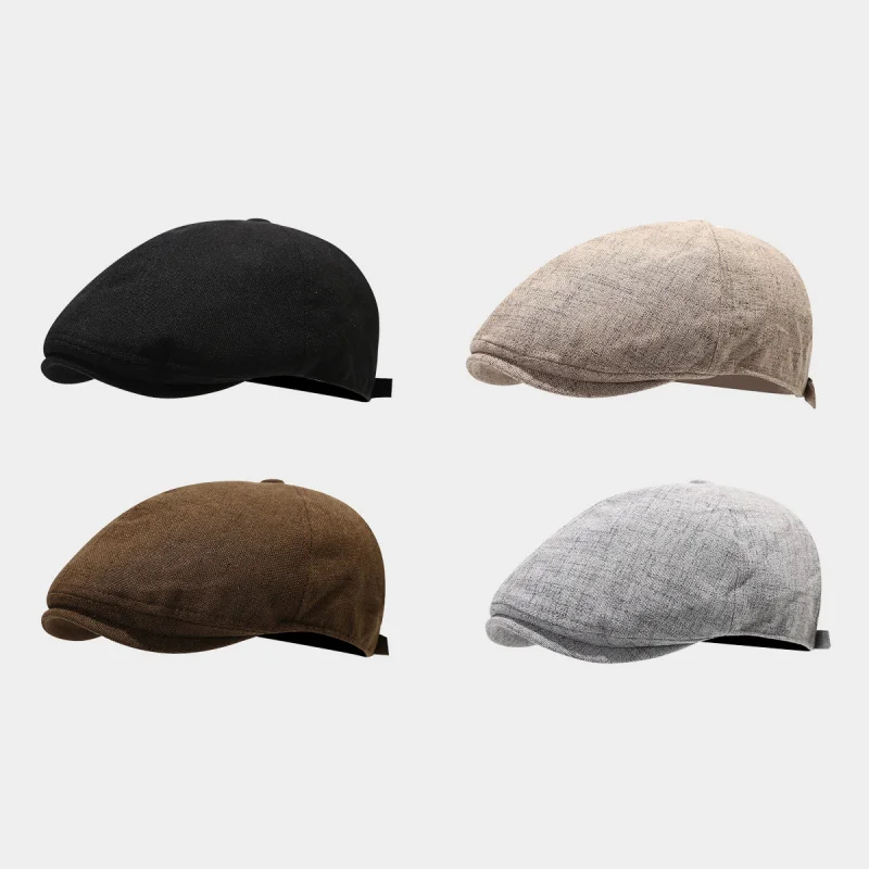 Men's Linen Blend Flat Cap Casual Breathable Vintage Driving Newsboy Ivy Hat