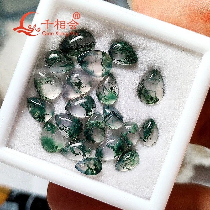 Pear  shape cabochon 4*6mm 8*10mm Natural green moss agate Ocean Grass Agate gemstone loose stone