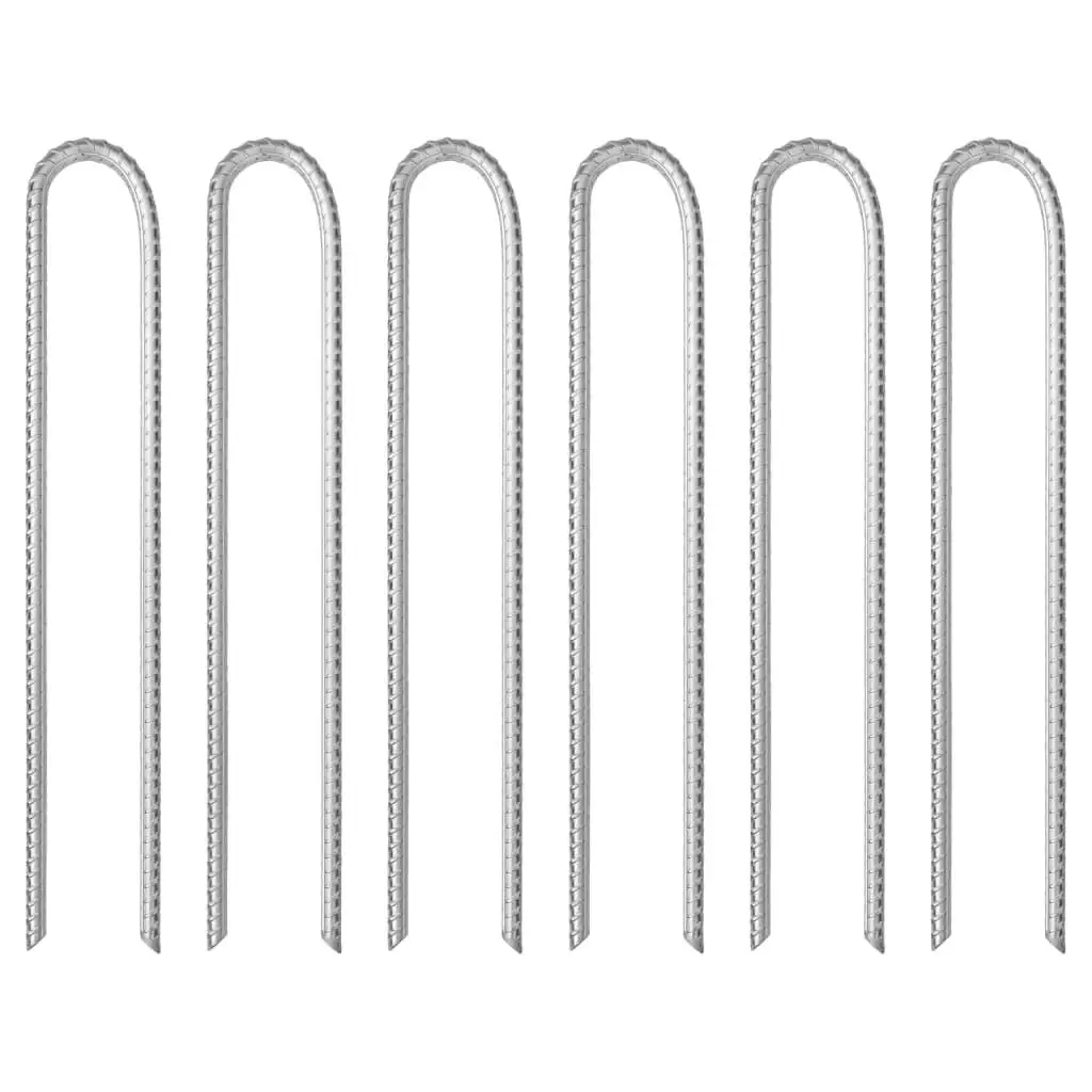 6 Pack U-Shaped Tent Pegs 37cm x 10mm Galvanized Steel for Secure Outdoor Setup