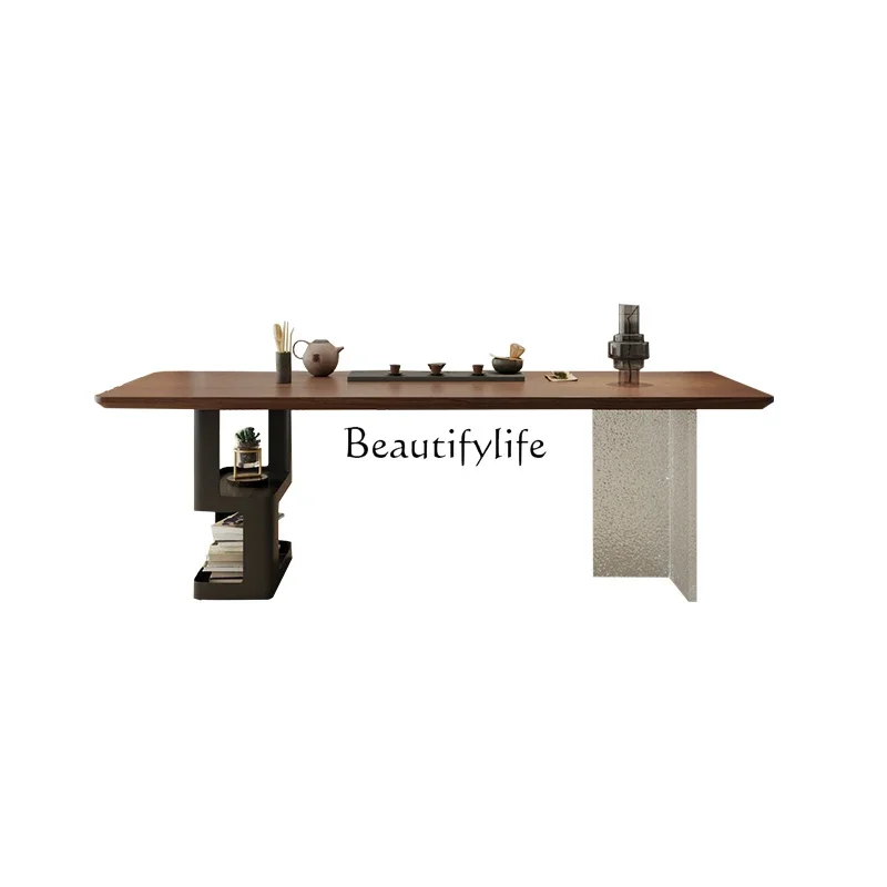 

35Acrylic suspended solid wood tea table and chair combination large board tea table modern and simple