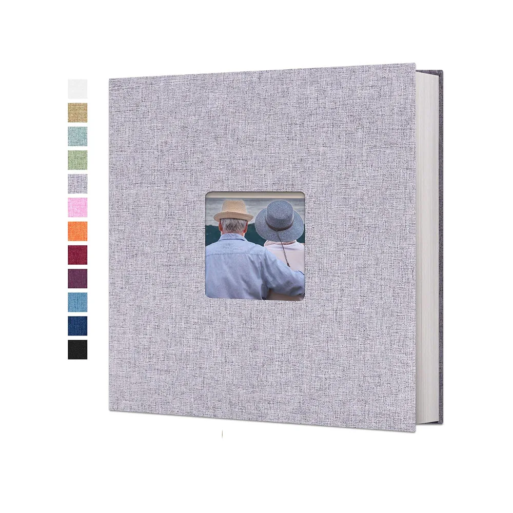 Self Adhesive Photo Album Scrapbook with Window, 20Double Sided Pages, Linen DIY Anniversary Memory Book for Wedding and Family