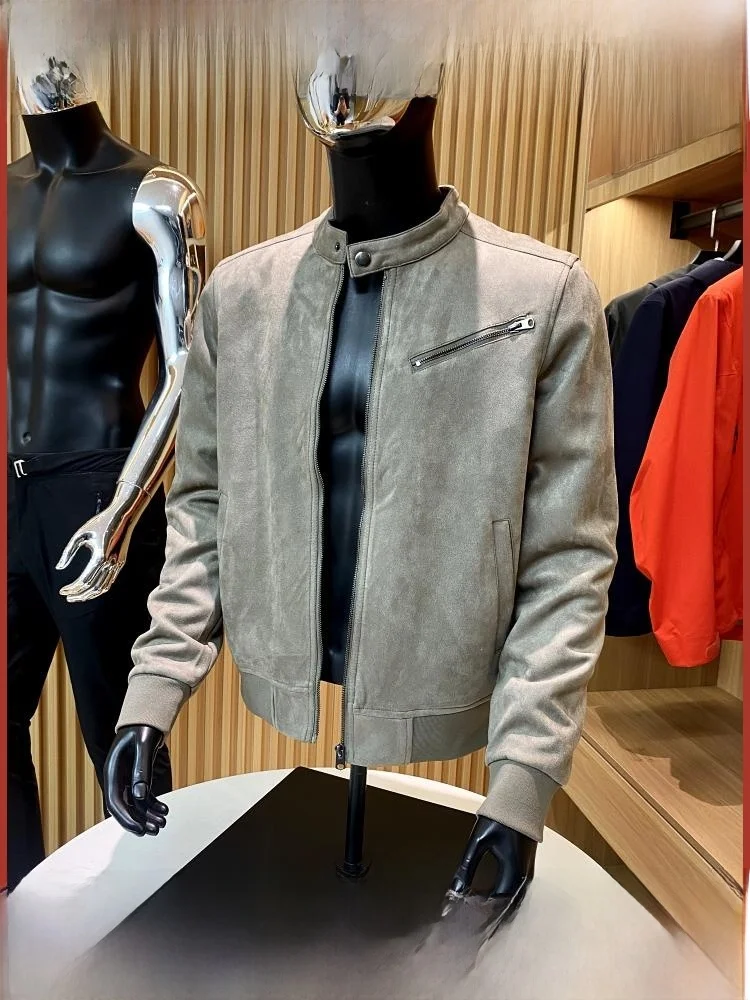 

Suede Fabric Men's Casual Jaet Stand Collar Faionable High End Feel Autumn Spring Stand Fit Long Sve Youth ular