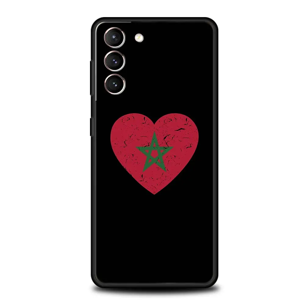 Morocco Flag Passport Phone Case For Samsung Galaxy S23 S22 S21 Ultra S20 FE 5G S10 S9 S24 Plus S10E Cover Black Silicone Shell