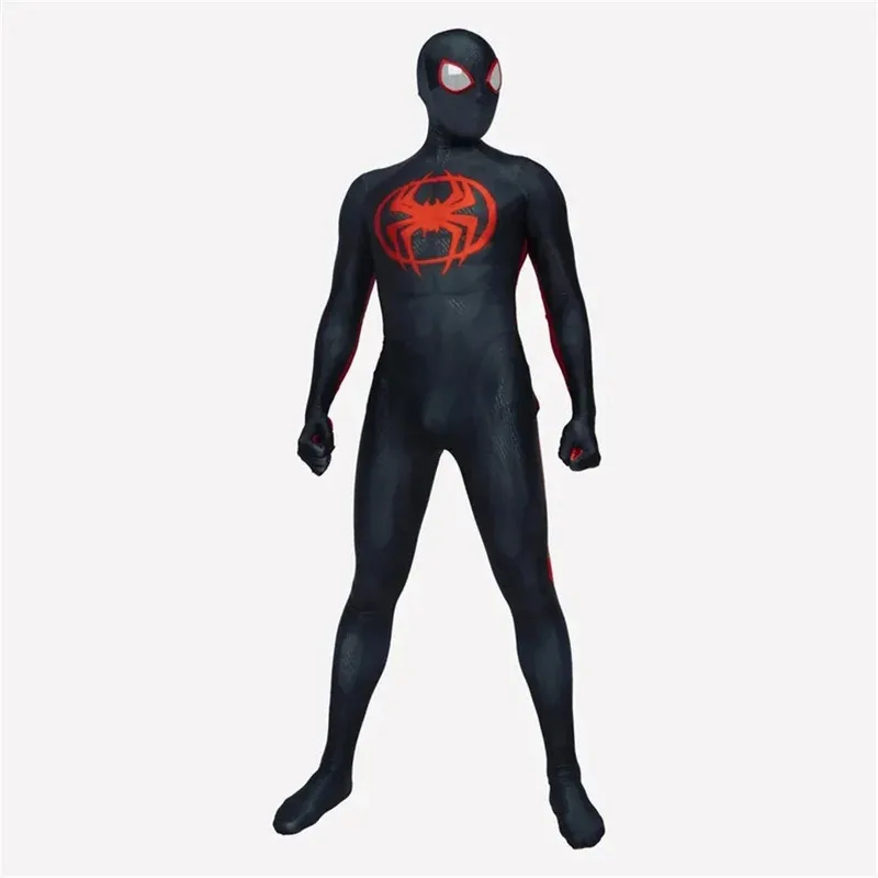 AD1 할로윈 마일즈 모랄레스 스파이더버스 코스프레 의상 SpiderSuit Zentai Bodysuit 남성 성인 키즈 파티 Jumpsui5@rD~