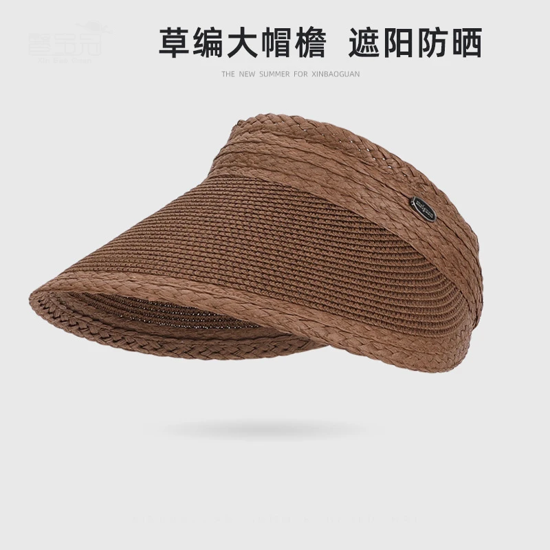 Summer Outdoor Travel Sun Hat Women's Versatile Straw Open Top Hat Headband Wide Brim Sun Protection Hat