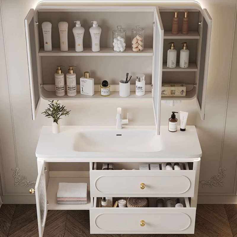 

French Cream Luxury Bathroom Cabinet Skincare Decorations Display Partitions Cupboard Living Room Accessories Gabinete Furniture