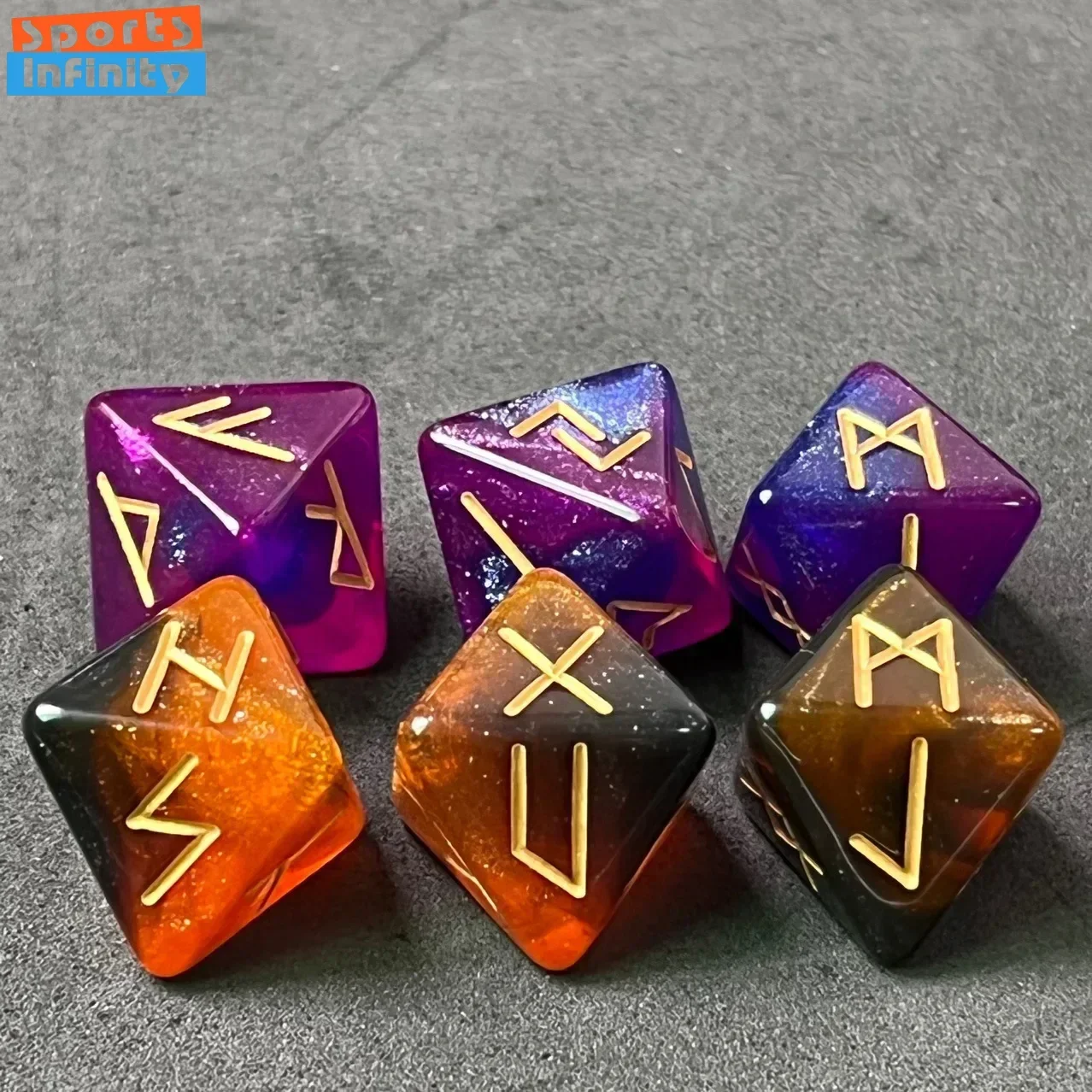 

3 шт./компл. многогранные игральные кости Dnd Star, рунические кости для гадания, черное золото и фиолетовый, синий, набор кубиков Dnd для настольных игр для гадания