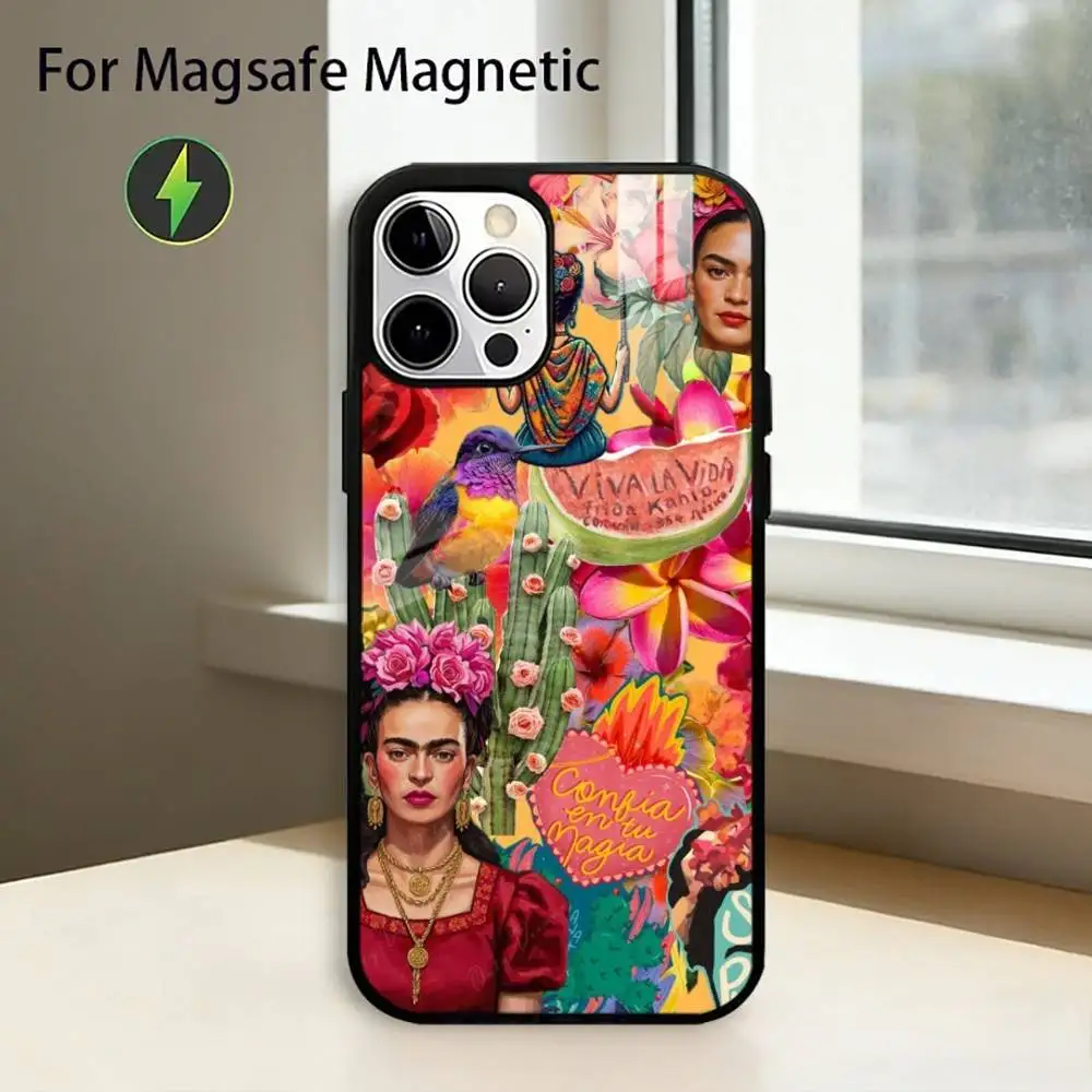Fashion FridaS-S K-Kahlo Phone Case For iPhone17,16,15,14,13,12,11 Plus,Pro Magnetic For Magsafe Wireless Charging