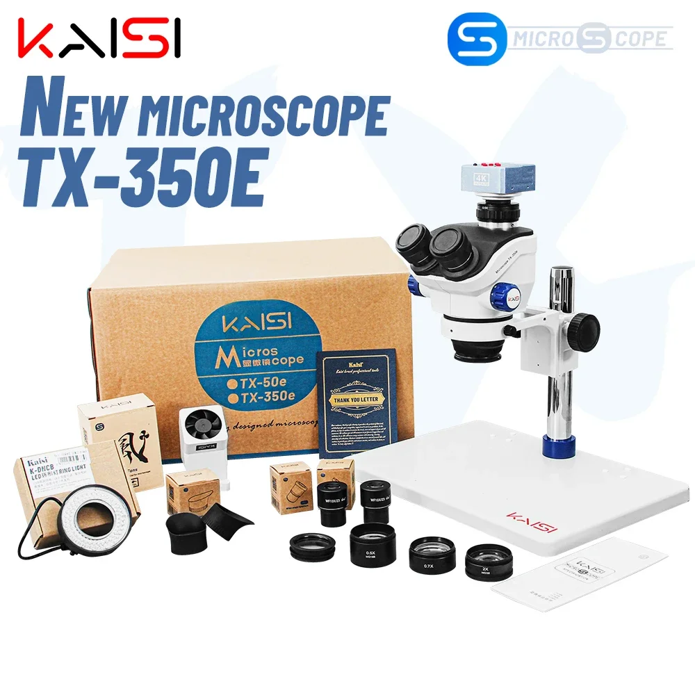 TX-350e Trinocular Stereo Microscope Set 1080P 4K HDMI Video Camera 3.5X-100X Zoom Simul Focal Trinocular Microscope