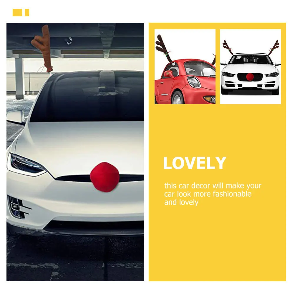1 مجموعة 1 مجموعة الغزلان الديكورات الغزلان القرن تزين سيارة ديكور قرن الوعل الذيل الحلي لسيارة شاحنة فان عيد الميلاد اكسسوارات السيارات