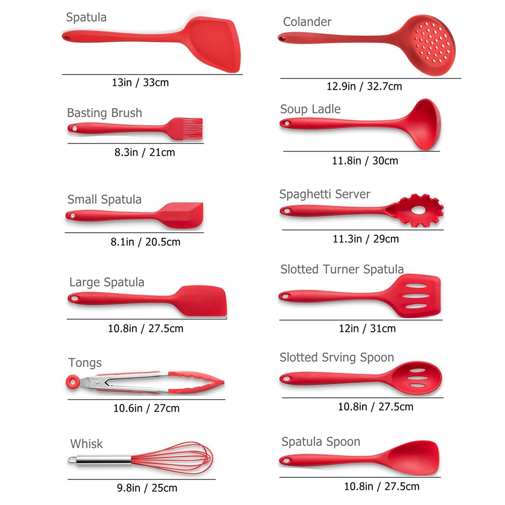 1PC Silicone Cooking Tool Sets Spoon Brush Spatula Egg Beater Kitchen Cooking Tools Kitchenware Kitchen Utensil Set Black Red