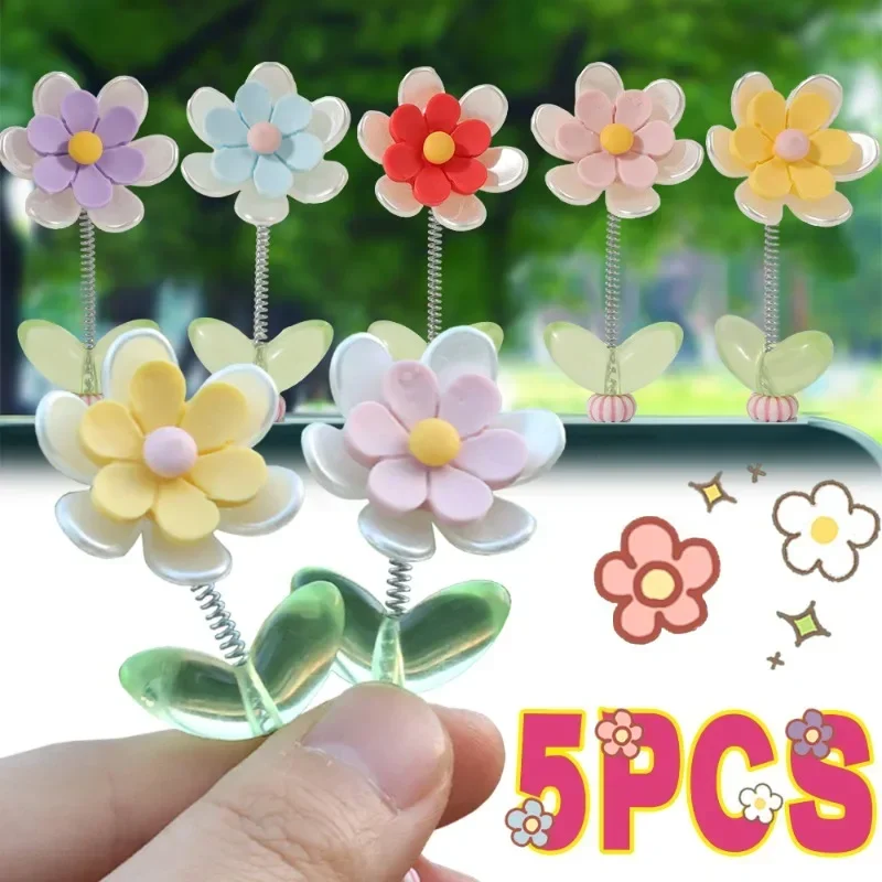 Car Swinging Flower Ornaments Car Dashboard Center Console Cartoon Six Leaf Chrysanthemum Pendant Car Interior DIY Decoration