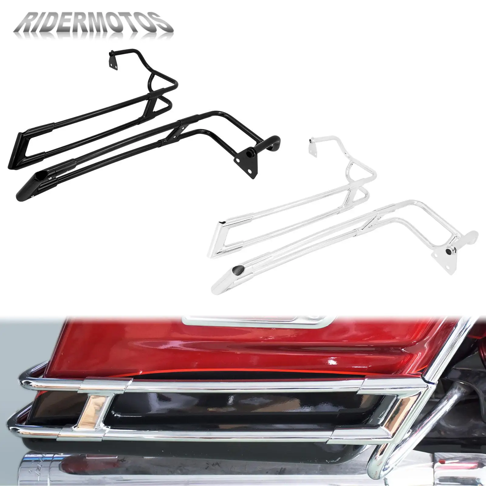 Motorcycle Black/Chrome Rear Saddlebag Guard Rails Bracket For Harley Touring 2014-2022 Road King Electra Road Glide CVO Limited