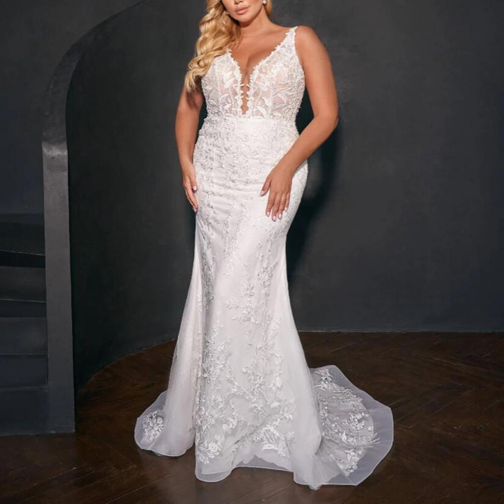 Elegant Lace Appliques Mermaid Wedding Dresses For Bride Spaghetti Straps Bridal Gowns With Detachable Train Robe De Soriee 2025