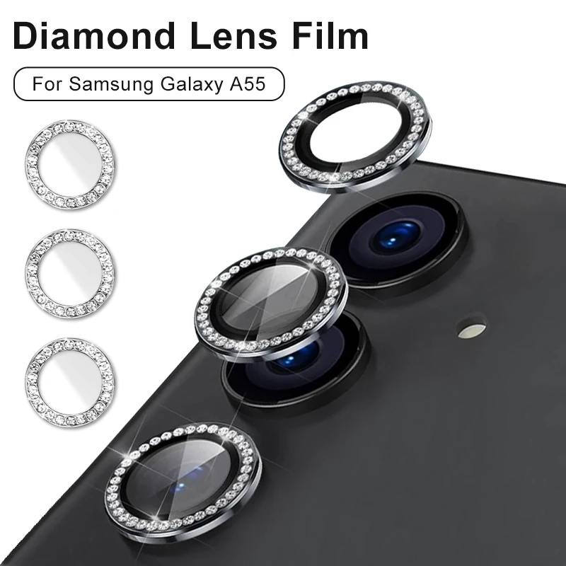 Diamond Camera Protector For Samsung Galaxy A55 A35 A25 A15 A05 A05s Alloy Lens Ring Cover Glass A06 A16 A54 A34 A24 A14 5G 4G