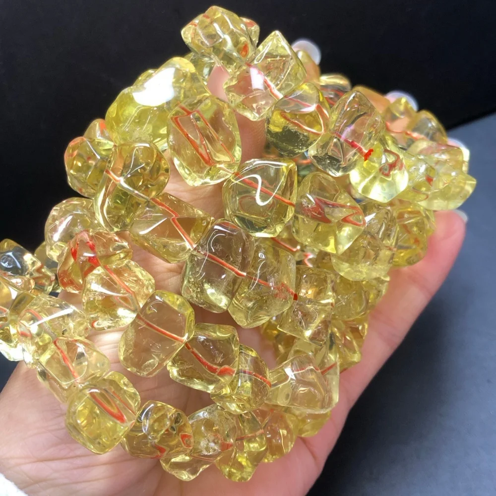 

Браслет из натурального цитрина свободной формы, женский модный браслет с круглыми камнями, летние украшения, 1 шт.