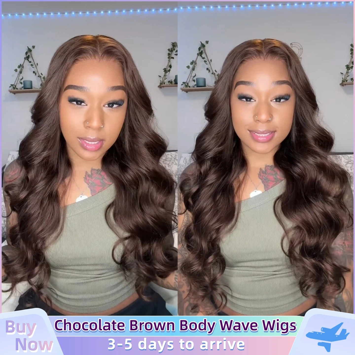 

Chocolate Brown #4 Color Body Wave Human Hair Wig 13x4 Transparent Lace Front Wig 13x6 HD Lace Frontal Wig for Women Preplucked Natural Hairline Soft Brazilian Human Hair Breathable Lace Easy Styling Daily Party Wear Real Hair Wigs